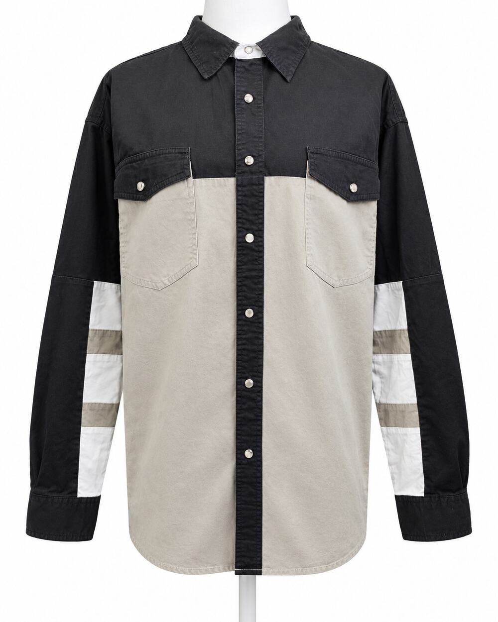 Wrangler Western Shirt Men’s Large Black Tan Pearl Snap Colorblock Cowboy Rodeo